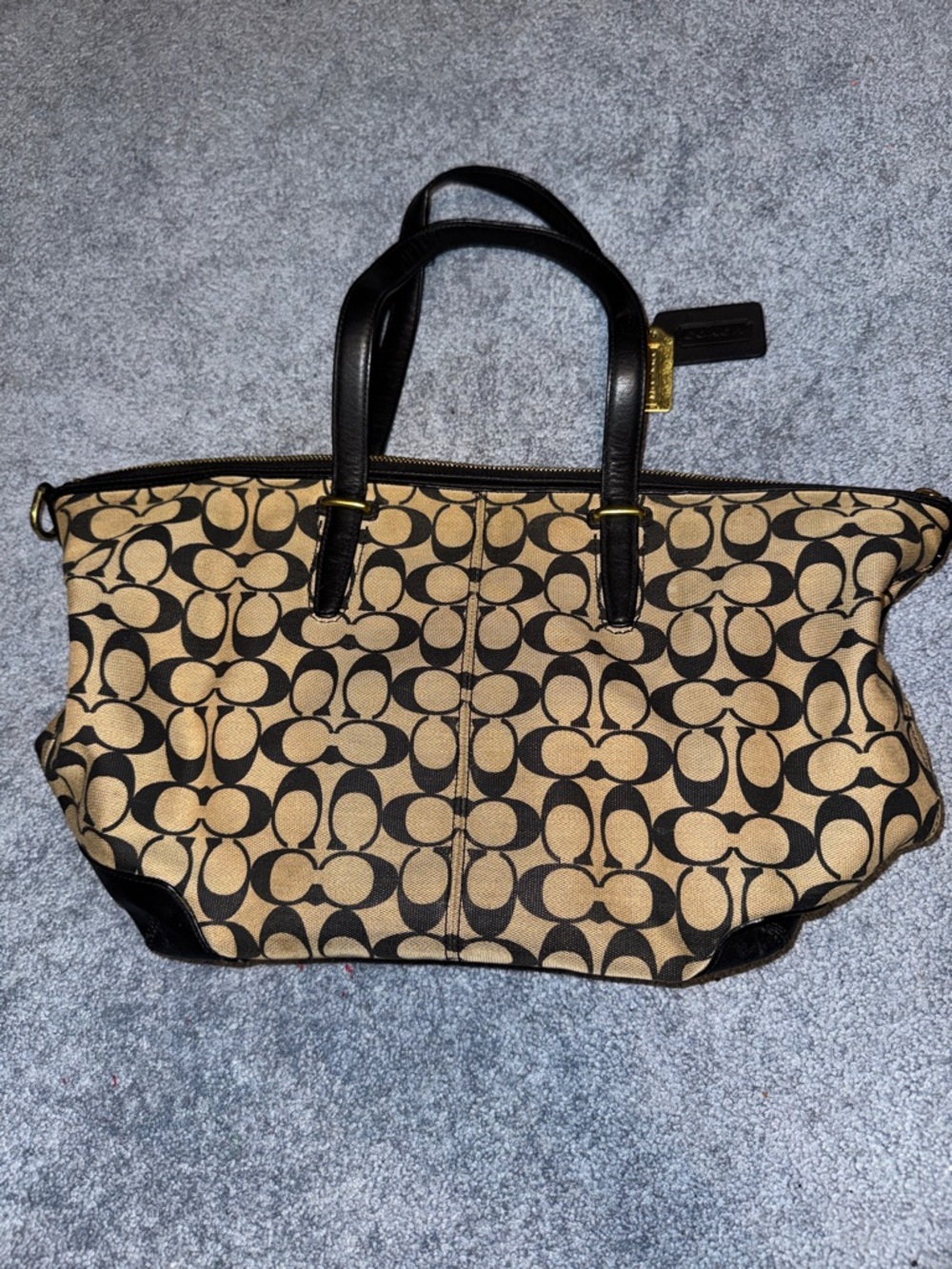 Coach Tote Bag in Khaki and Black Signature Canvas
